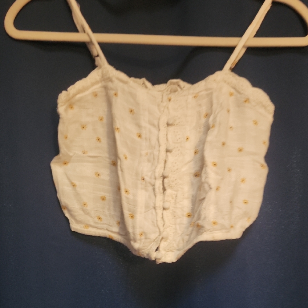 Aeropostale Cream Crop Top with Yellow Flowers